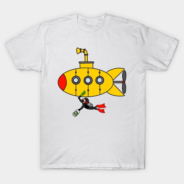Men Black Print T-shirt Yellow Submarine No-Cut Transfer Paper Print Cotton Tshirt 2XL белый
