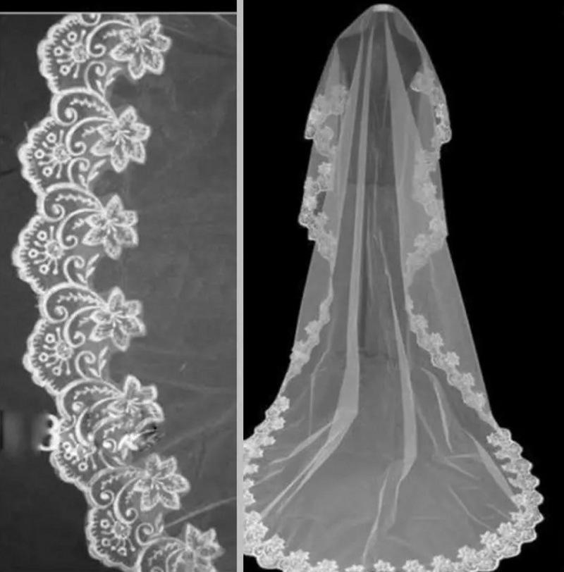 Lace Edge 3-Meter Wedding Veil with Train - Single Layer White Face Cover Accessory