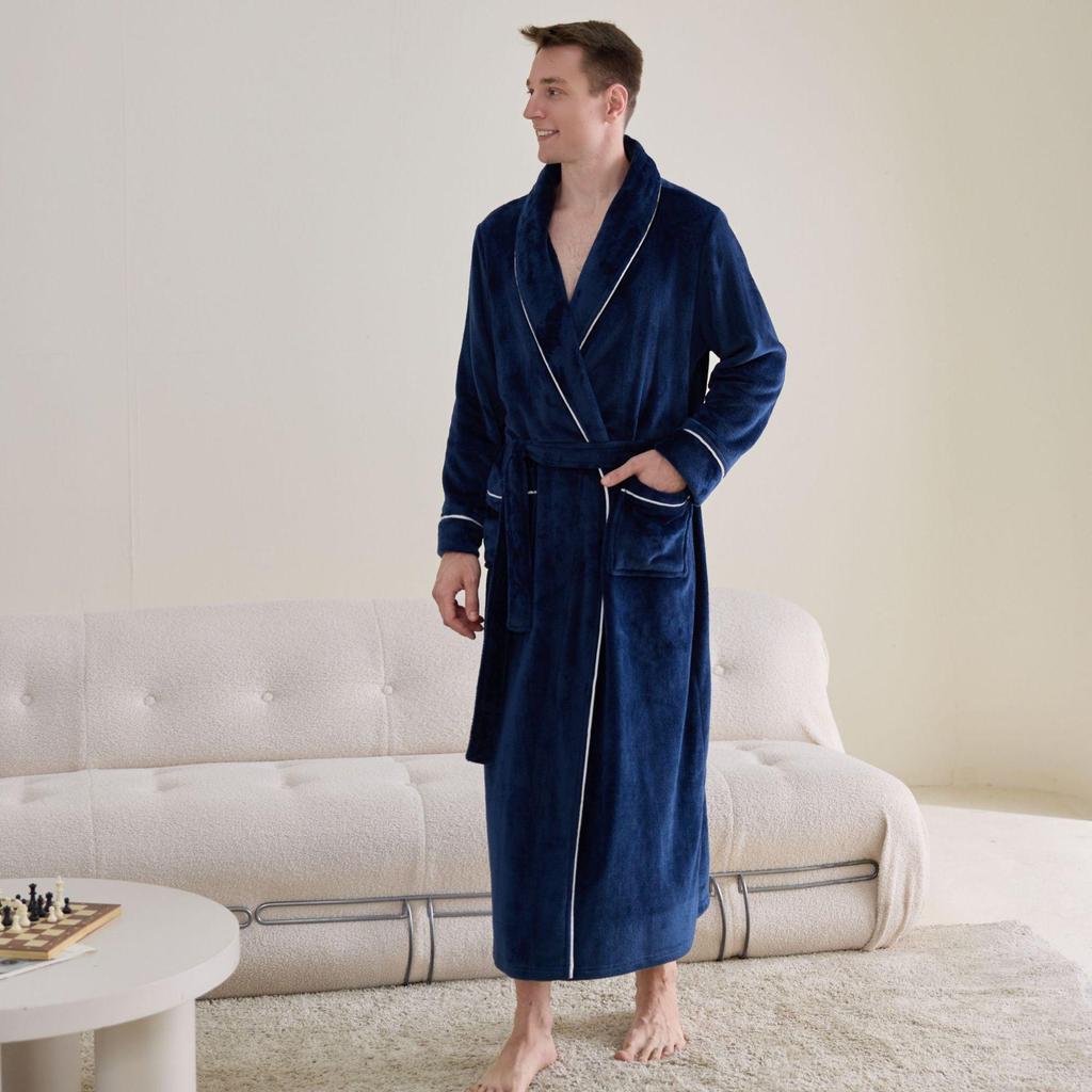 In Stock Flannel Couple's Bathrobe - Unisex Hotel B&B Long Bathrobe