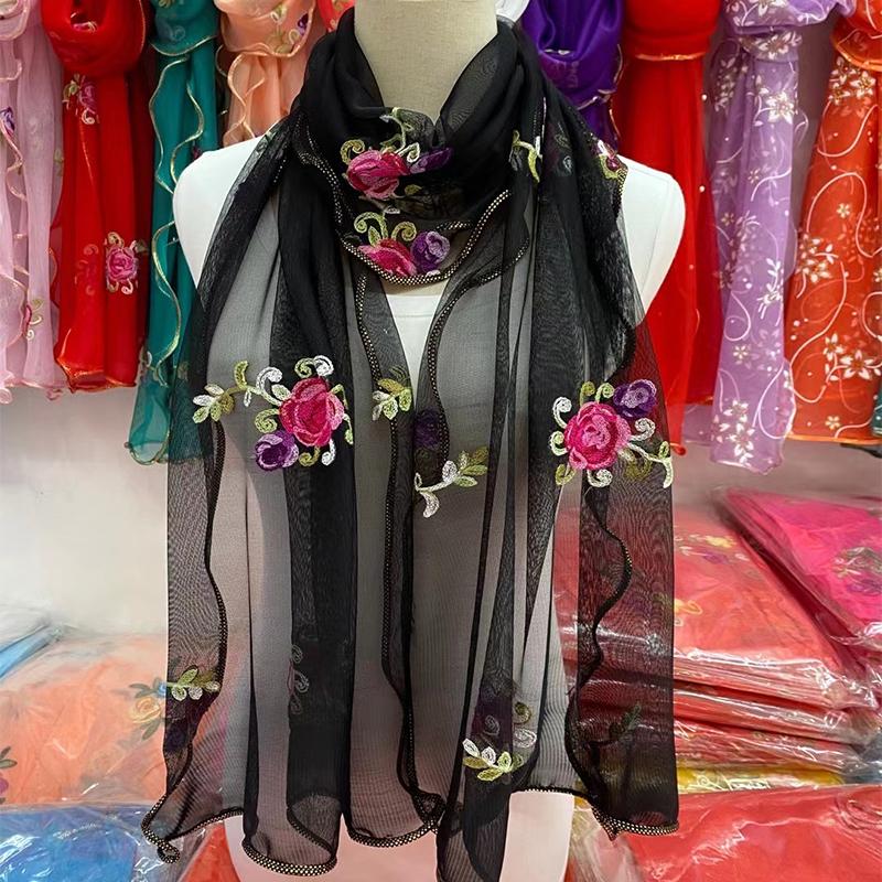 

Кружевной шарф женский легкий хиджаб элегантный принт шелковая цветочная шаль накидка повязка на голову ручка аксессуары для волос бандана 50x160cm