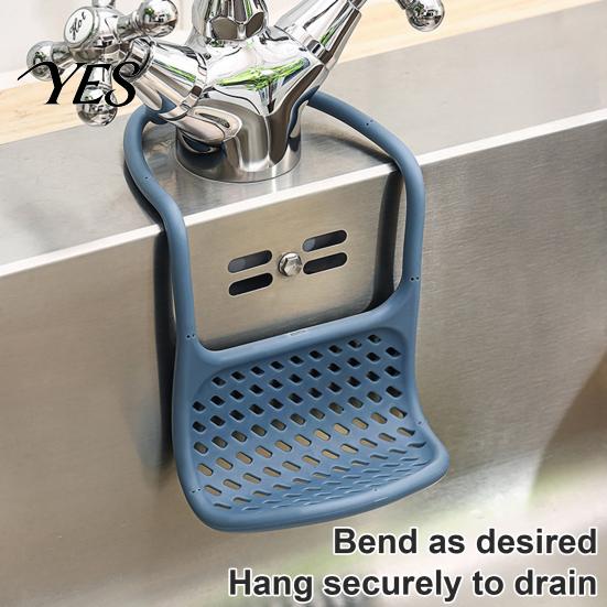 Portable Drainage Rack Bendable Sponge Holder for Sink, Quick Dry Adjustable Hanging Draining Kitchen Sink Storage Basket Rack, Durable Plastic