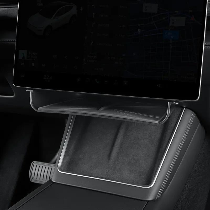 Under Screen Storage Box for Tesla Model Y/YL Juniper 2025 Model 3 Highland Center Control Tissue Organizer Tray Accessories