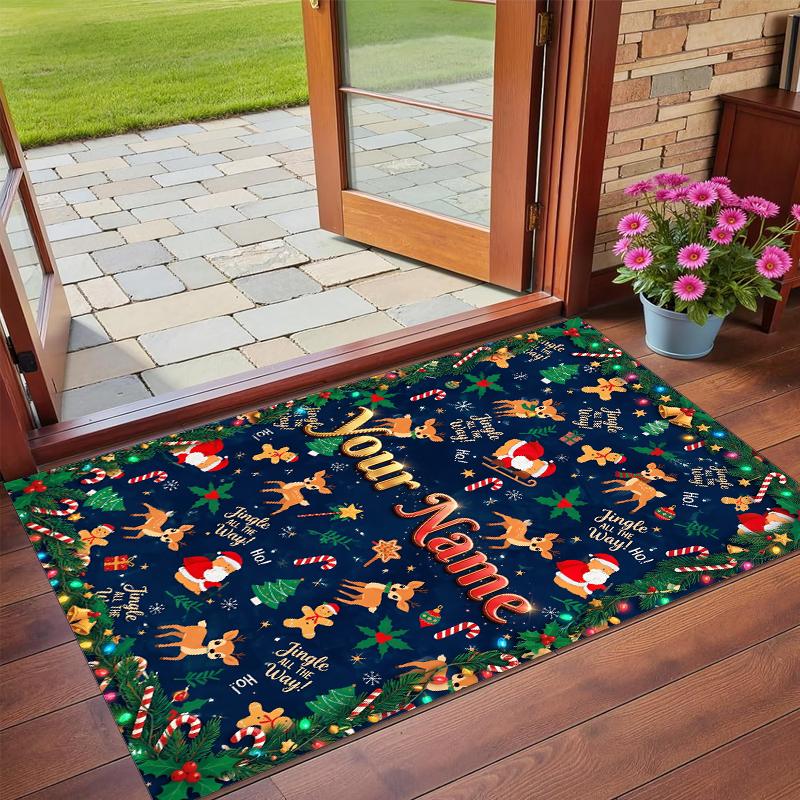 Christmas Custom Name Printed Square Area Rug Soft Non Slip Floor Carpet For Bedroom Holiday Gift