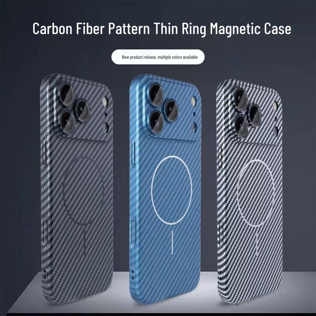 Carbon Fiber Pattern Magnetic Phone Case for Apple 17 Pro Max with Full Lens Coverage, Compatible with 16/15/14/13 PM, Hard Shell.