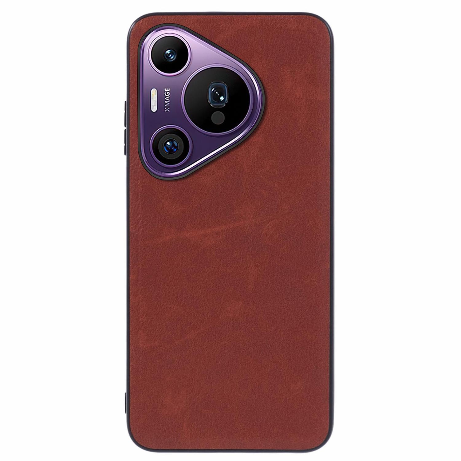 

For Huawei Pura 70 Pro/Pura 70 Pro+ Case Retro Leather Coated PC+TPU Phone Cover Drop Impact Brown