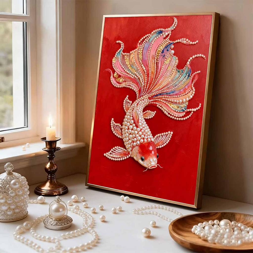 Handmade DIY Pearl Painting Koi Fish Theme Bedroom Living Room Frameless Diy Handmade Sticky Diamond Creative Canvas Painting