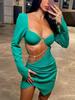Women Club Party Spring Autumn Ruched Y2K Clothes Hollow Out Square Neck Long Sleeve Bodycon Mini Dresses