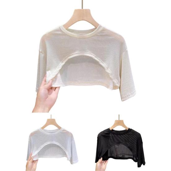 Sunscreen Tops Women Short Sleeve Round Neck Tee Shirt Solid Color Thin