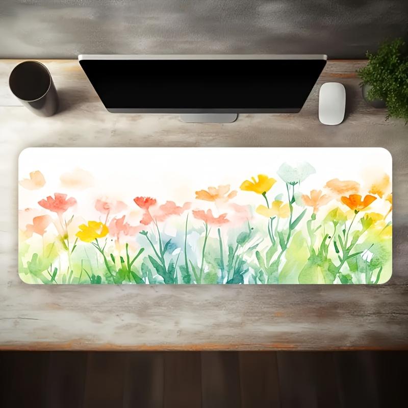 Large Gaming Mouse Pad Watercolor Floral Pattern Non Slip Washable Rubber Base Oversized Office Computer Desktop Decor Desk Mat