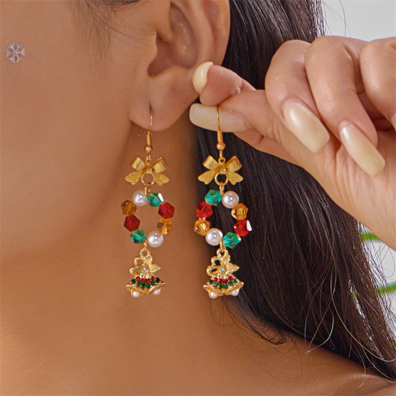 Colorful Christmas Diamond Bowknot & Star Seed Bead Earrings