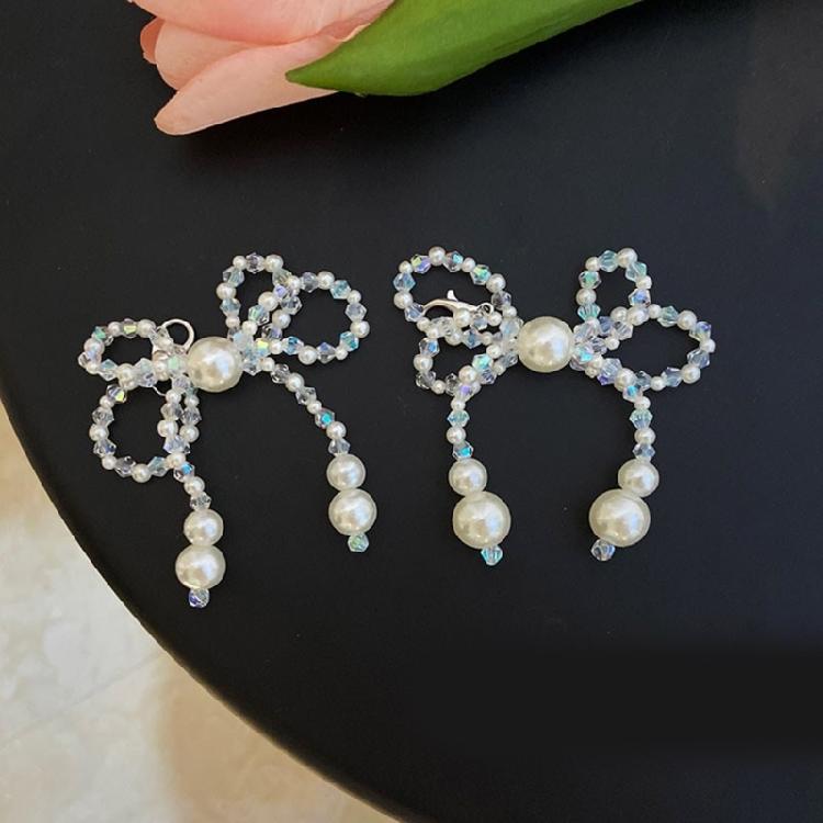 Beautiful Bowknot Shoe Adornments Sophisticated Pearls Bowknot Shoe Accessory Personalized Beaded Show Decoration