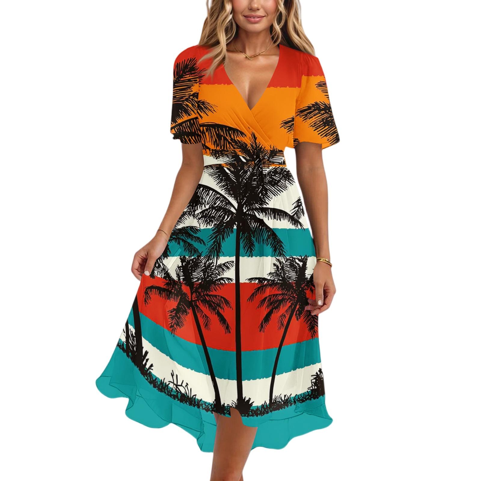 

Summer Dresses for Women 2026 V Neck Short Sleeve Midi Dresses for Women Casual Dresses for Women Floral Dress XL хаки
