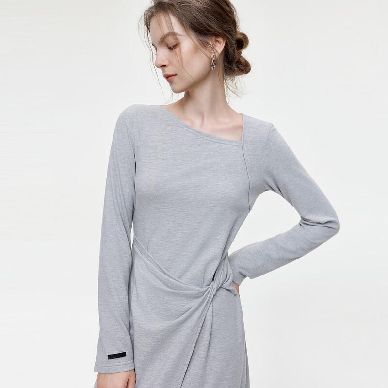 ELLE Women's French Pleated Twist Knot Long Sleeve Dress
