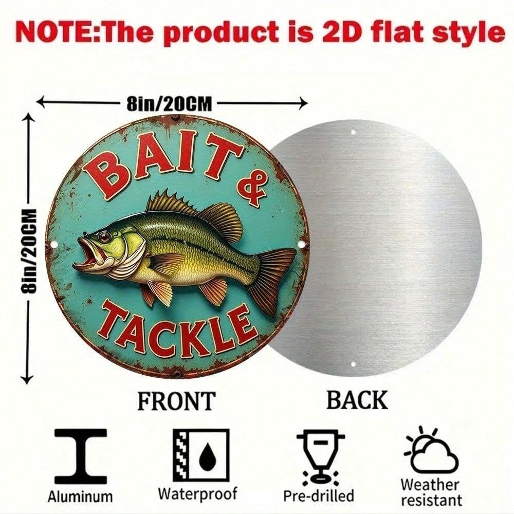Vintage Fishing Metal Tin Sign Retro Bait & Tackle Decor, Rustic Aluminum Wall Art for Garage Man Cave Bar Pub