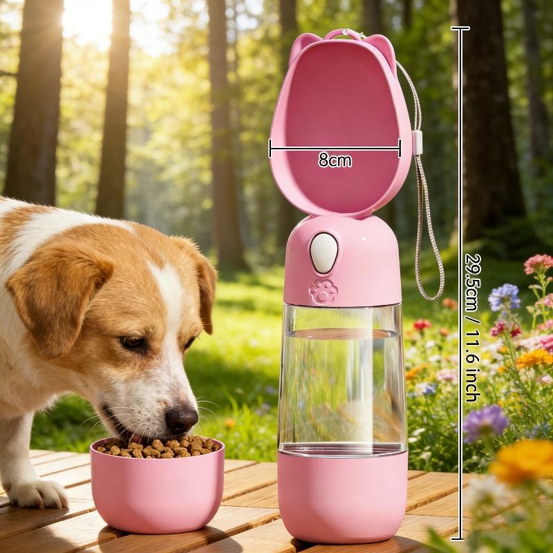 Random single pet travel water bottle, 2-in-1 drinking and feeding design, leakproof, portable for outdoor use, fits both dogs and cats.