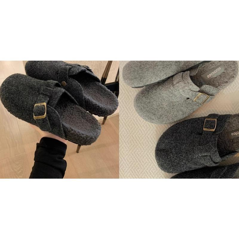Fleece Insole Height-increasing Shoes for Women, Thick-soled Shoes, Half Slippers, Single Shoes