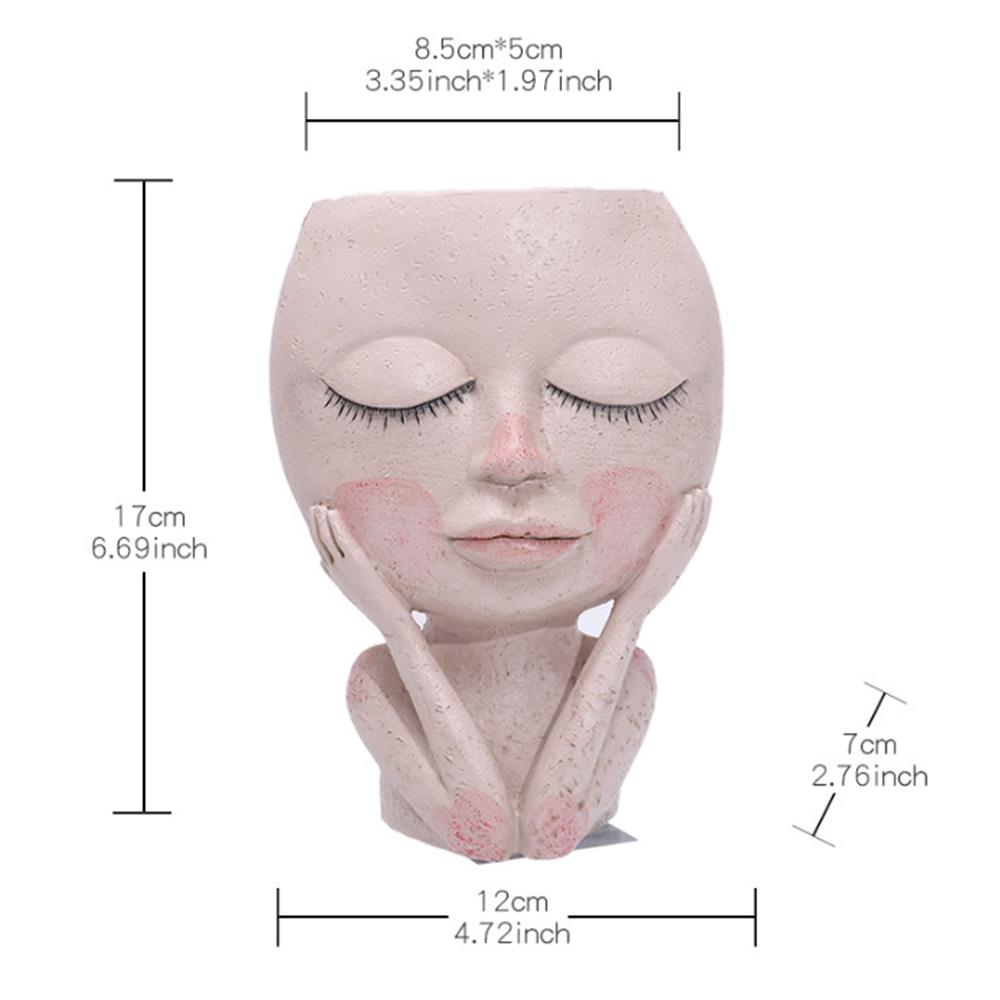 Face Planter Pot with Drainage Hole Resin Lady Statue Flower Pot for Office Garden Patio