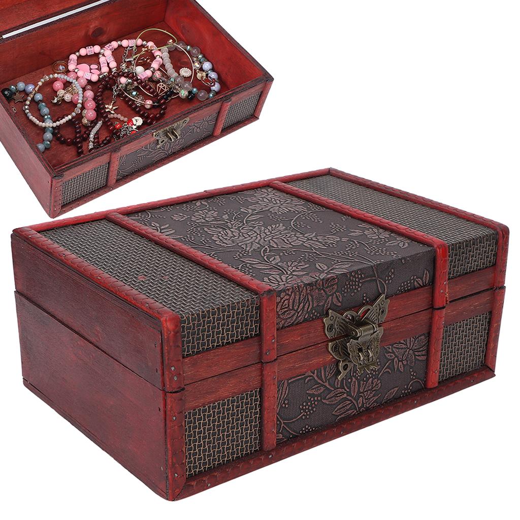 Retro Wooden Gift Box Essential Oil Alloy Hinge Decorative Treasure Storage Chest Box for Home Office