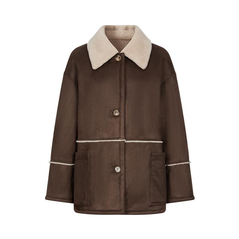 

JIU ZI Retro Barn Style 100% Wool Lined Lapel Coat for Women XL