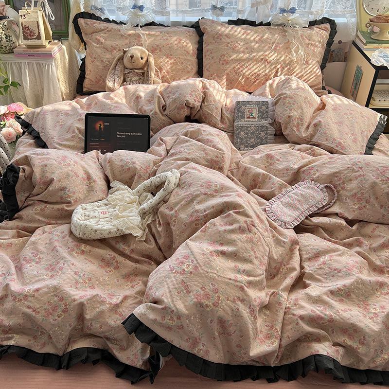 insA Cotton Bed Four-piece Set Pure Cotton New Maternal and Infant Grade Bed Sheet Quilt Cover Student Dormitory Three-piece Set
