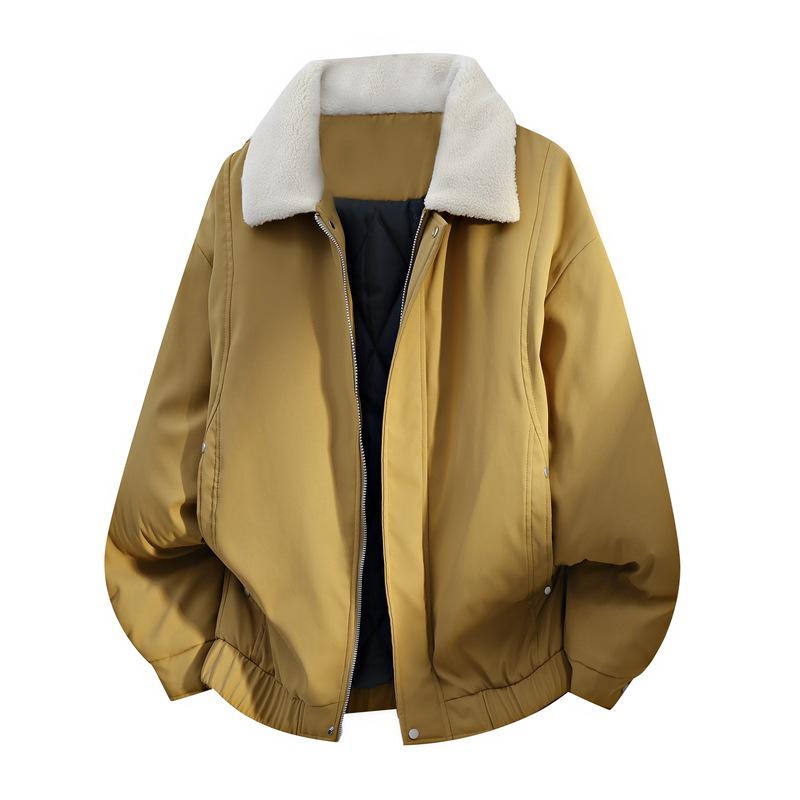 Men s Winter American-Style Loose Fit Cotton Lapel Jacket with Velvet Lining Medium кофейный