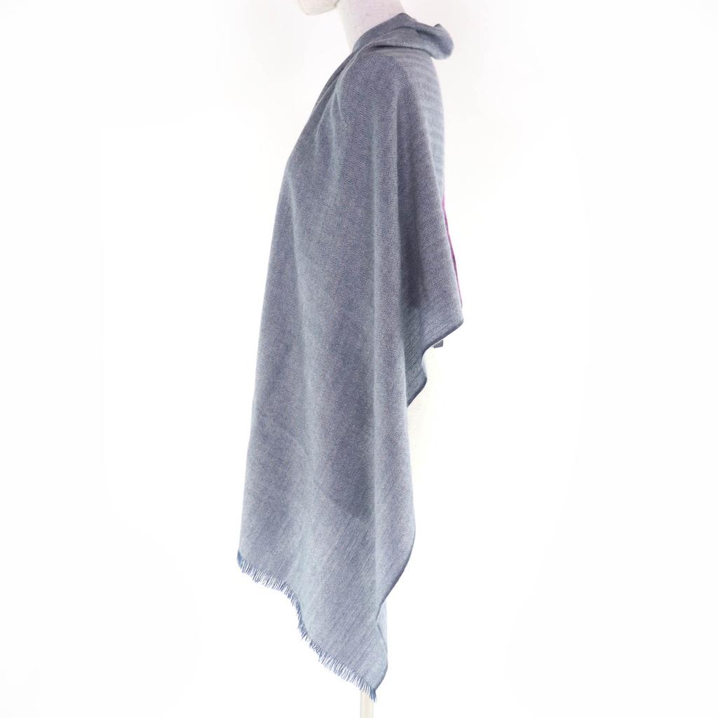 Great HERMES Stall H Logo Leather Patch Large Shawl purple cashmere Women Used