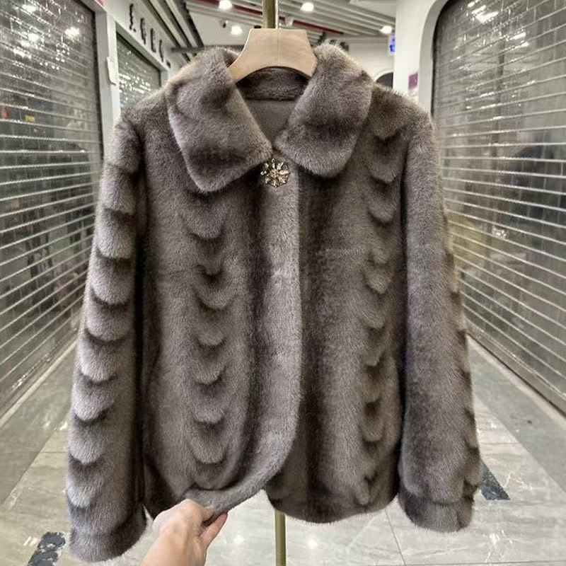 Fashion Collar Short Imitation Mink Fur Coat Autumn and Winter New Style