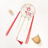 Children's Hanfu Catwalk Round Fan: Ancient Style Embroidered Long Handle Dance Fan with Ribbon