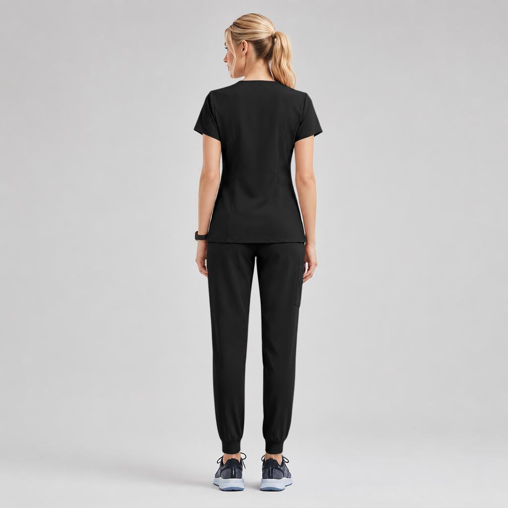 Set Uniforme da Lavoro da Donna - Top a Maniche Corte con Scollo a V ad Asciugatura Rapida con Tasche e Pantaloni Lunghi, Colore