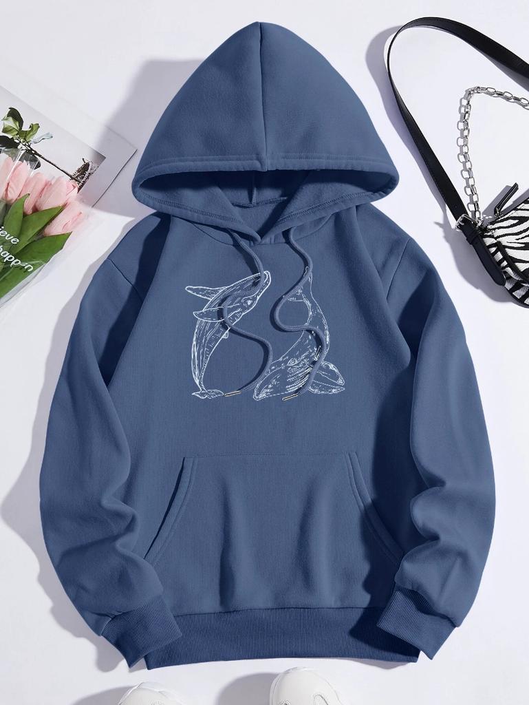 Creative Ocean Whale Printing Women Hoodie Loose Casual Hoody Autumn Multicolor Woman Streetwear All-Match Fleece Clothes