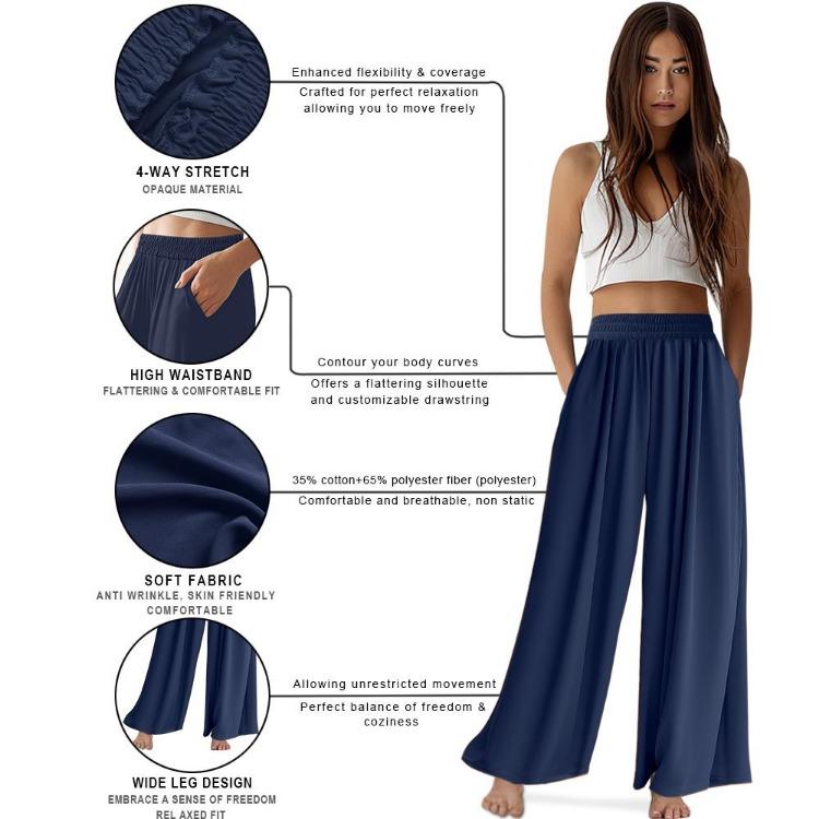 Women Plus Size Wide Leg Pants Solid Color Full Length Trousers Spring Autumn Ladies Fashion Band