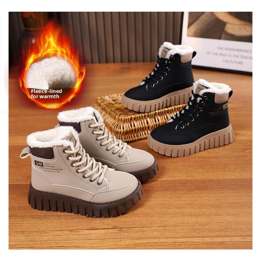 Winter High Top Velvet Boots for Female Students, Thick Soled Casual Warm Street Boots