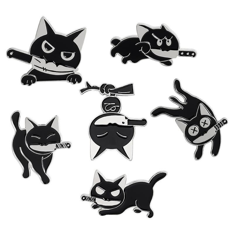 Black Cat Mouth A Knife Oil Drop Lapel Brooch Badge Pin Denim Bag Gift Men Women Fashion Jewelry