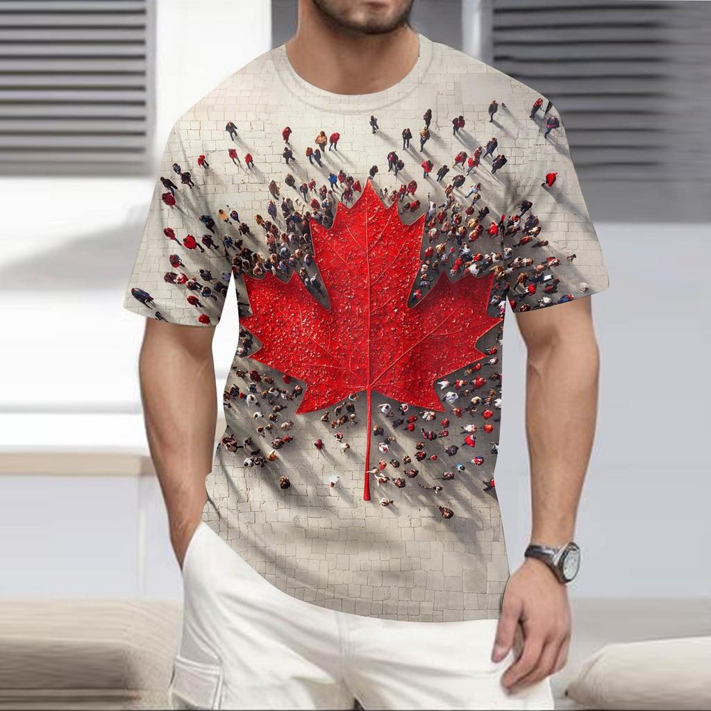 T-shirt Top Décontracté à Col Rond et Manches Courtes Imprimé Plage Hawaïen pour Homme