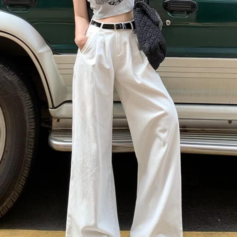 

Женские джинсы 2024 американского белого цвета с высокой посадкой и широкими штанинами - Утягивающие, Свободные, Плиссированные, Драпированные, Прямые штанины XL белый