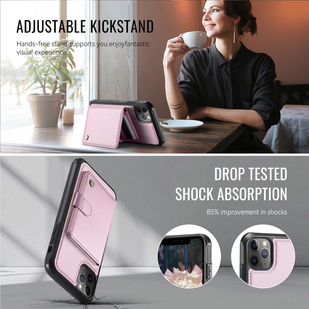 For iPhone 12 Pro Max 6.7 inch Case JEEHOOD J09 RFID Blocking Card Holder Leather Back Phone Cover Compatible with MagSafe