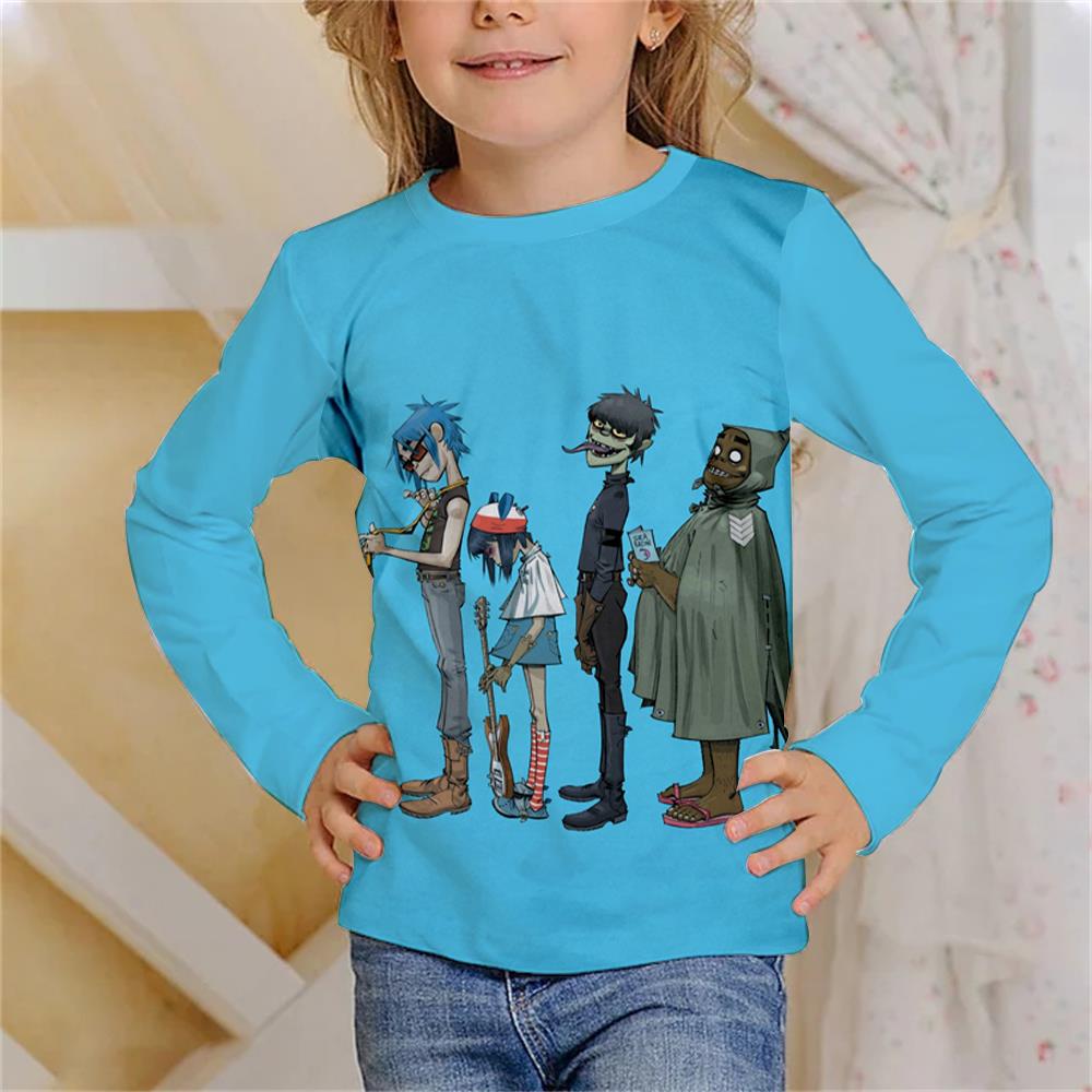 Rock Band Gorillaz Children's 3D Digital Printing Girl Fashion Trend Round Neck Long Sleeved T-shirt