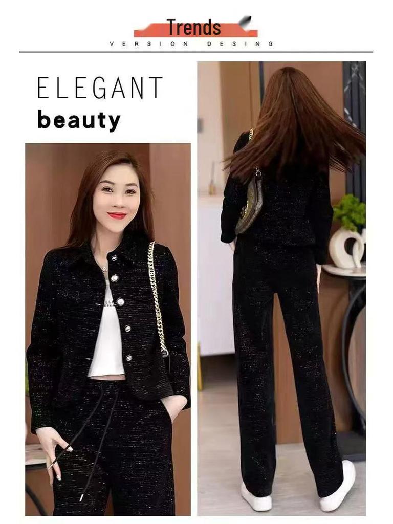 Trendy Fleece-Lined Slim Fit Women's Two-Piece Set: Autumn/Winter 2025 Jacket & Pants