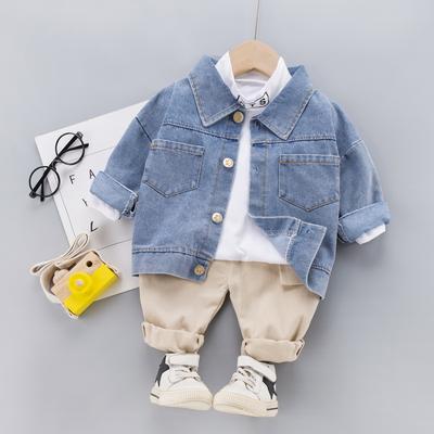 Children's Autumn Boys Girls Baby Denim Jacket Set T Blood Pants Set
