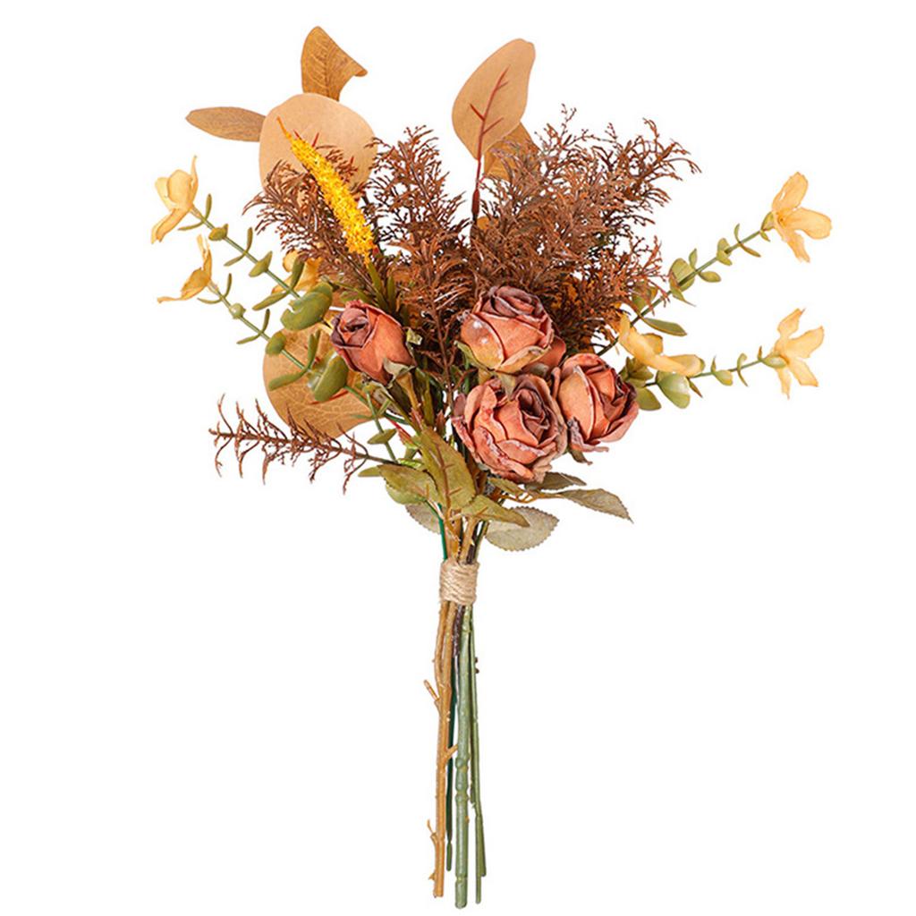 Autumn Bouquets Artificial Rose Flowers Silk Maple Leaves Fall Decoration DIY Flower Arrangement for Wedding Home Garden