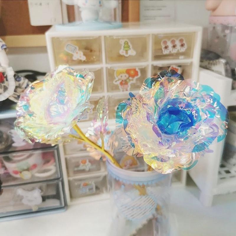Eternal Rose Flowers Colorful Luminous Rose Artificial Flowers Gold Foil Simulation Flower Mother's Day Gifts Valentines Decor