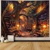 Waldbibliothek Wandteppich Baum Bücherregal Wandteppiche Wandbehang Vintage Fantasy Feen Baumhaus Buch Großer Wandteppich Für Schlafzimmer