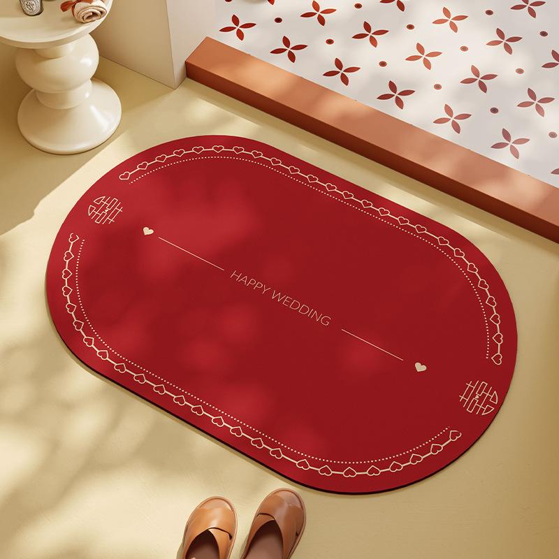 Wedding Floor Mat Bathroom Diatom Mud Strong Water Absorption Quick Drying Toilet Door Non-Slip And Anti-Drop Red Happy Word Foot Pad