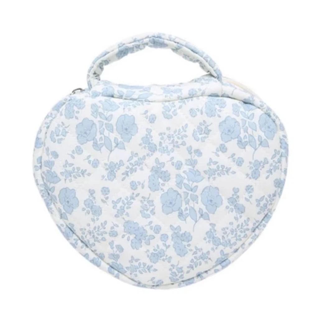 Stylish Heart Shaped Cosmetic Pouch Cute Floral Pattern Makeup Bag  Household Organizer Style 7