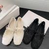 Fashion Square Toe Lace Mesh Bow Mary Jane Shoes Women's Summer New Breathable Slip Strap Soft Sole Non-Slip Flat Single Shoes