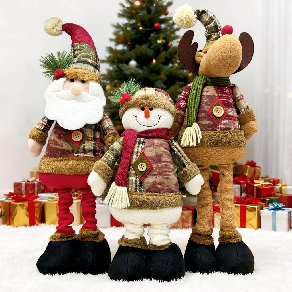Telescopic Santa Claus, Snowman & Reindeer Standing Ornaments - Holiday Decoration Dolls