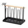 Nordic Style Cup Holder Iron Drying Rack with Wood Handle & Drip Tray Baby Bottle Plastic Dryer Space-Saving Countertop Organizer for Mugs Glasses