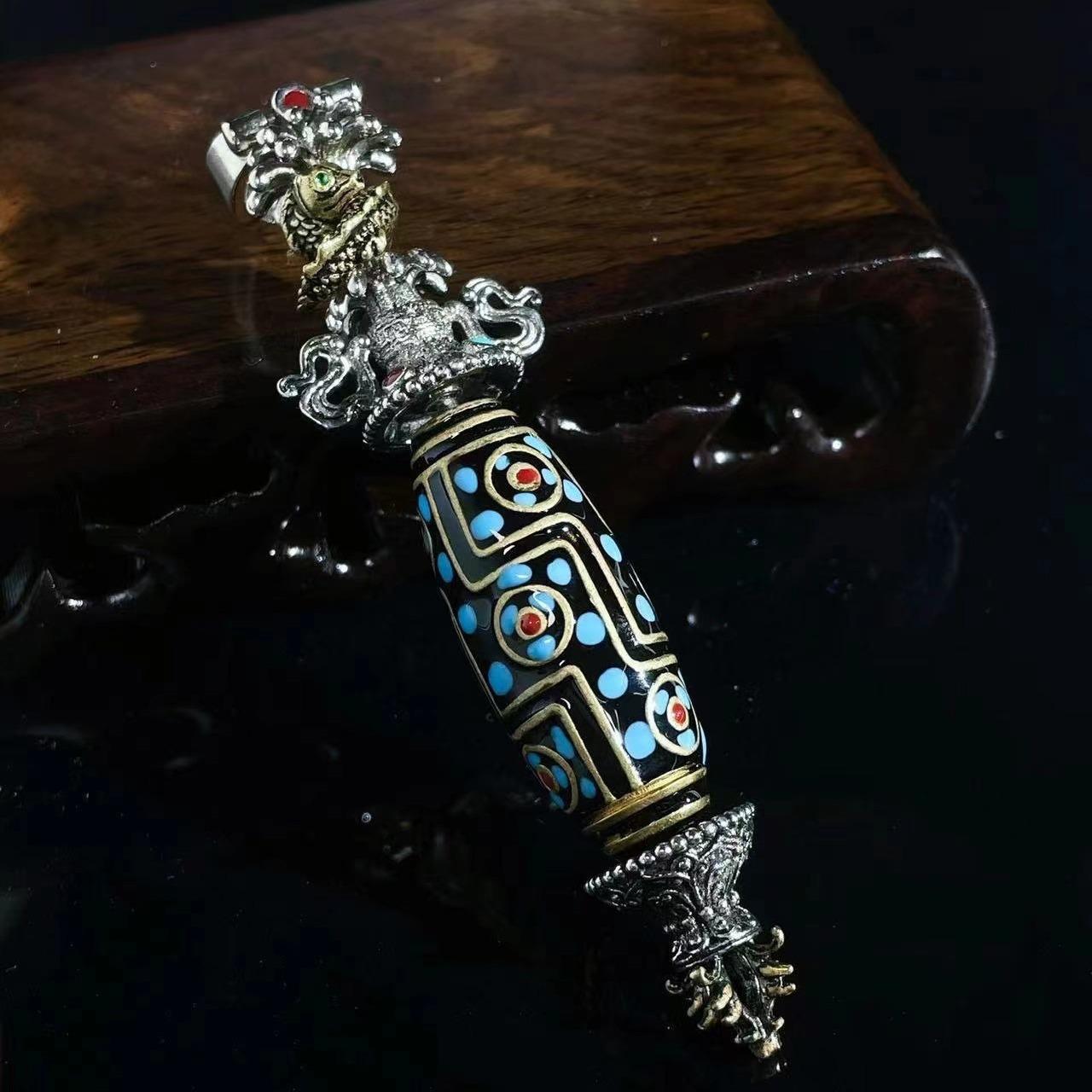 

Necklace Steel Plated Dzi Beads Versatile Men s Trendy Retro Pendant 50CM(Necklace Size)