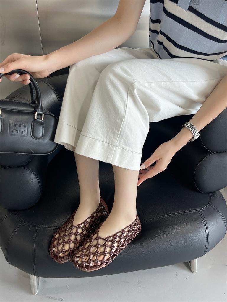 IPPEUM Women Mesh Balet Flats 2025 New Round Toe Red PU Leather Ballerina Shoes