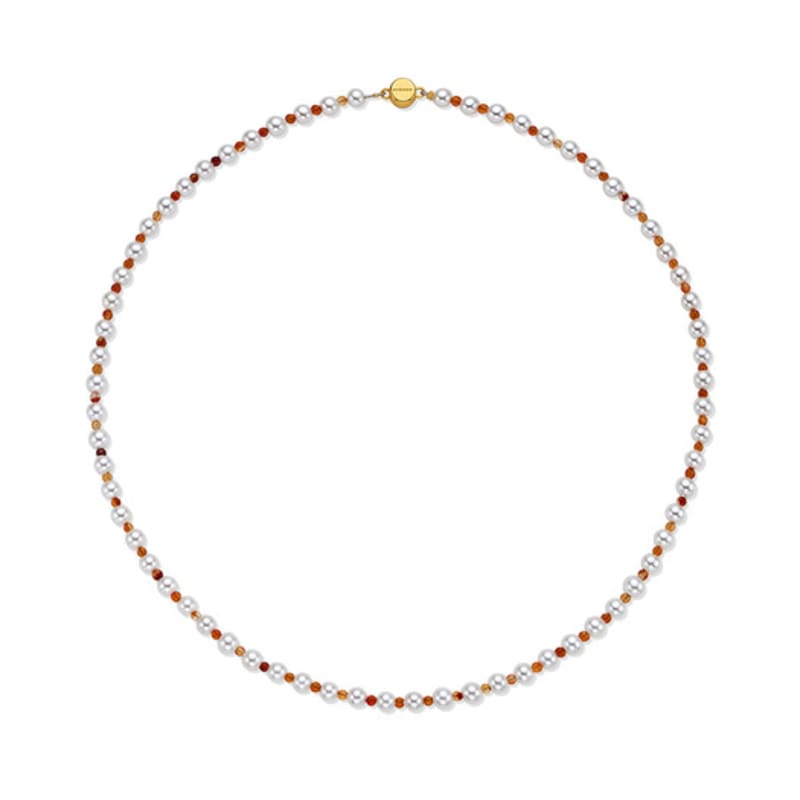 by hyeres Macaroon Carnelian mix pearl necklace 4mm (Gold) BH7N4A726YB400